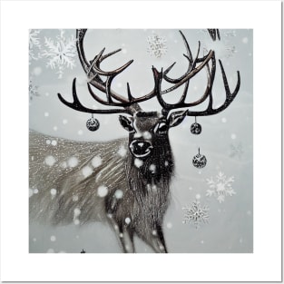 Reindeer Christmas / Snowing Posters and Art